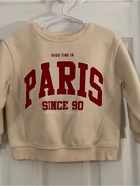 Zara Baby Girl Cozy Cream Sweatshirt with Red PARIS Graphic Long Sleeve